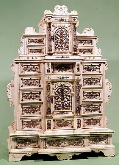 Cabinet with drawers inlaid with gold, silver and pearls, c.1670 by Indian School